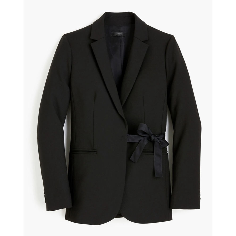J Crew Black Tie Front Blazer Womens 10 Petite Stretch
